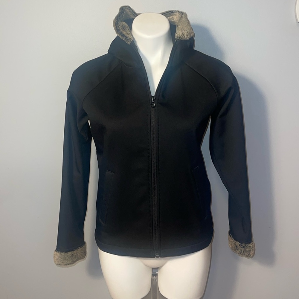 Columbia Maria Bay BLACK Faux Fur Trim HOODED Full Zip JACKET Womens Sma…